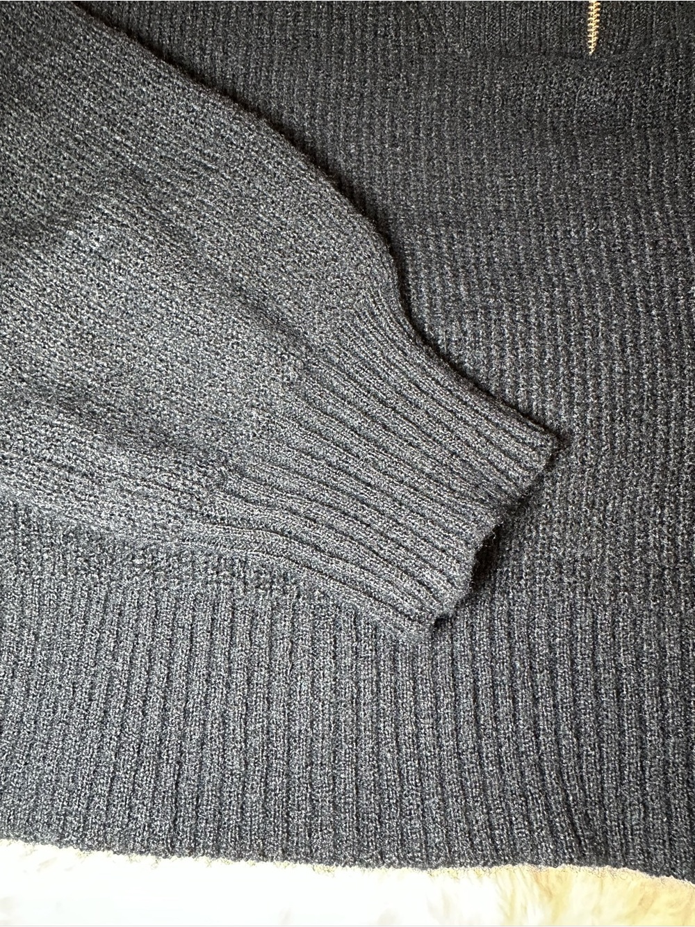 Ambiance Apparel Navy Ribbed Quarter Zip Mock Neck Sweater M - Picture 6 of 9